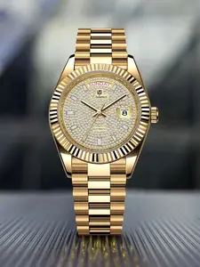 Dulunwe Classic DD 41MM Men's Watch Luxurious Gold Elegant Round Dial Baby's Breath Day-Date Design, and Automatic Mechanical Movement. Suitable for Both Casual Business Occasions It's The Perfect Gift for Men Automatic Watches