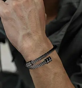 Black Twisted Cable Bangle Bracelet