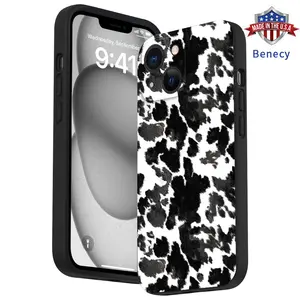 Straight Edge Fashion Black And White Cow Print Pattern Phone Case for iPhone 15 16 14 Pro Max 13 12 11 XR XS Plus E Shockproof Drop Protection Rugged Durable Silicone Cover
