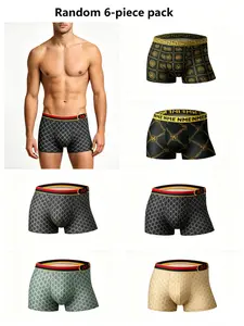 New Men's Underwear Set, Comfortable Breathable Low Rise Shorts, Printed Waistband, Slim Fit, All Seasons, Random Pack of 6 or 3