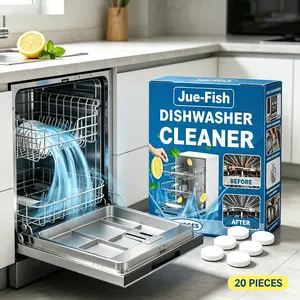 Jue-Fish Dishwasher Cleaner Tablets 20PCS, Citric Acid Deep Cleaning Descaler Pods, Limescale & Hard Water Stain Remover, Odor Elimination Deodorizer, 12 Month Supply, Septic Safe, Compatible with Major Brand Dishwashers
