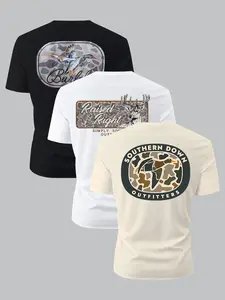 Men's Regular Fit Camo Graphic Print Round Neck Tee, Casual Short Sleeve Crew Neck T-shirt for Summer, Fashion Men's Top for Daily Wear, Tropical