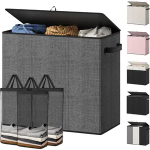 180L Laundry Hamper 3 Section, Large Laundry Hamper with Lid, Dirty Clothes Hampers with Handles, Laundry Basket Organizer for Laundry, Bedroom,, Laundry Sorter Baskets, Grey