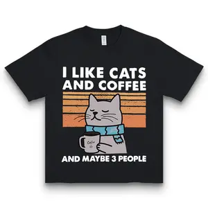 I Like Cats And Coffee Graphic T Shirt Funny Cat Lover Casual Tee
