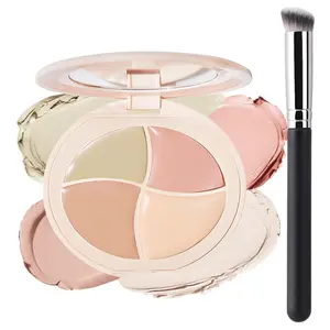 Pot Concealer Full Coverage kit with Brush for Older Women, 4 Nude Shades Under Eye Color Corrector Concealer Palette for Dark Circles Mature Skin Makeup, Waterproof Foundation Color Corrector