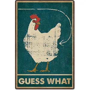 Chicken Coop Metal Tin Sign Guess What Ranch Retro Poster Garage Kitchen Wall Plaque Home Decor Farm Club Painting Poster