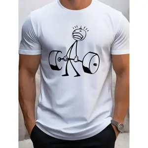 Men's Weightlifting Graphic T-Shirt - Breathable Crew Neck Gym Tee with Dumbbell Design, Durable Fabric, Short Sleeve Leisurewear for Summer