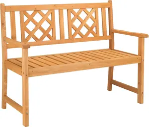 Karlhome Wooden Garden Bench, Outdoor Wood Patio Bench, Rustic Two Person Loveseat Chair w/Armrest for Porch Poolside Park Backyard Balcony, Capacity 605Lbs, Grid Backrest