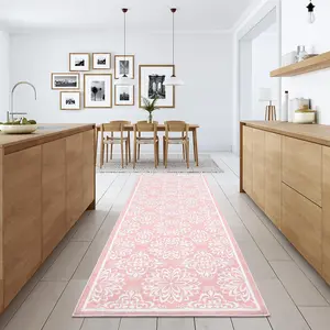 【GARVEE】Washable Runner Rug 2x6 Modern Floral Entryway Rug Runner Non Slip Backing Hallway Runners Indoor Soft Living Room Rug Low Pile Non-Shedding Carpet for Bedroom Bedside Laundry Kitchen Pink