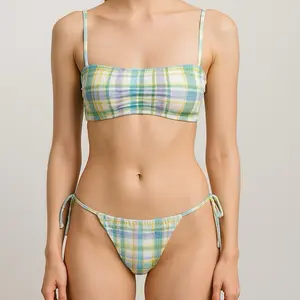 Plaid Bikini Set - Colorblock Design, Sleeveless, Summer Style, Perfect for Beach and Pool