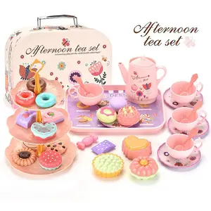 Princess Afternoon Tea Toy Set, Realistic Plastic Teaset & Dessert Cake Coffee Gift Box, Portable Storage Case, Suitable for 3+ Kids