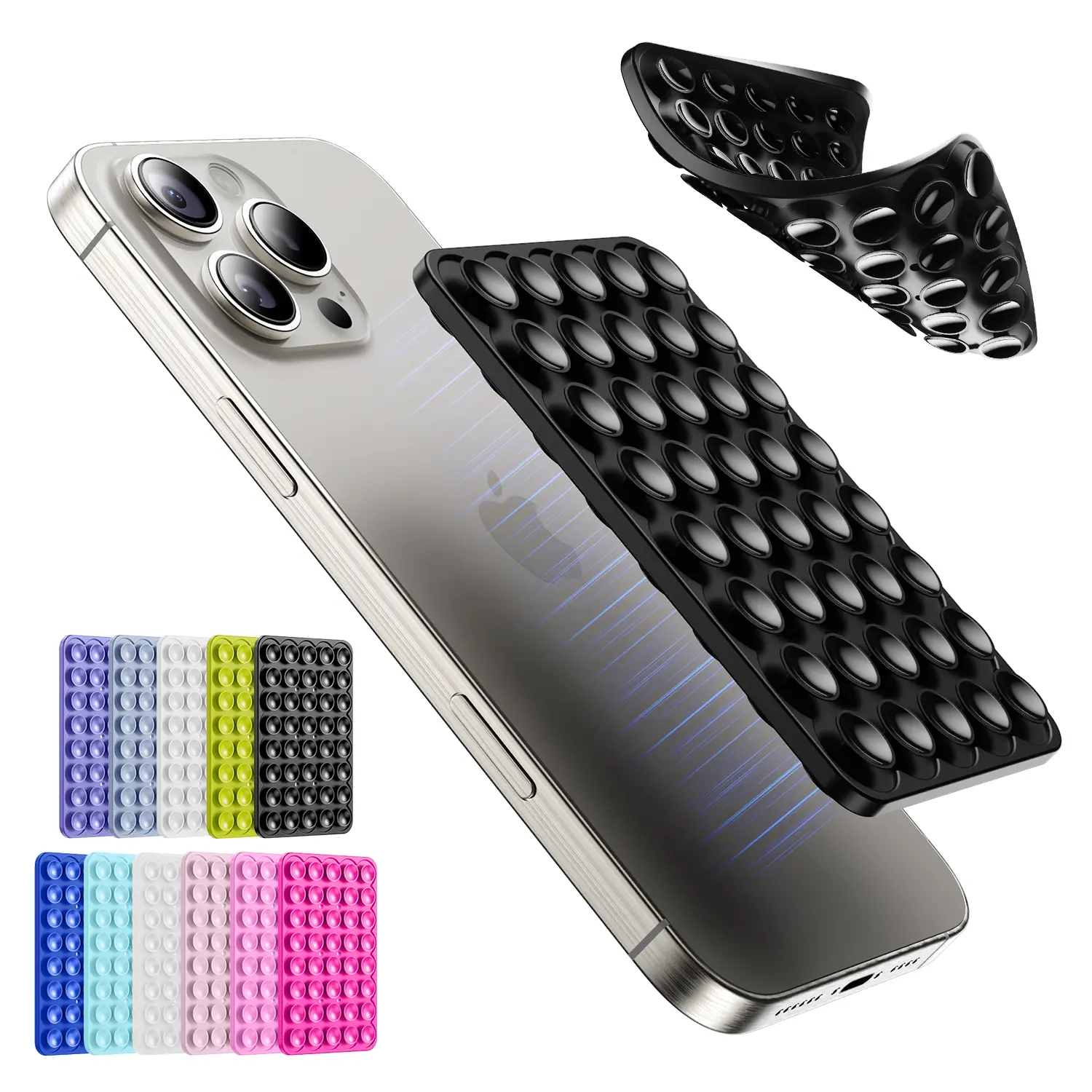 Suction Cup Phone Case Mount Double-Sided,Silicon Sticky Phone Stand for iPhone and Android, Hands-Free Strong Grip Holder for Selfies and Videos - Black