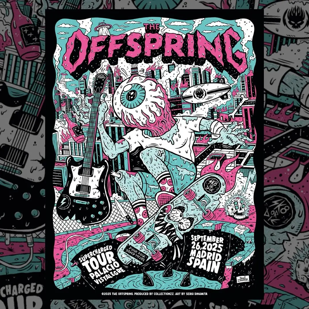 The Offspring Supercharged Tour Madrid 2025 Graphic Poster Iconic Stadium Design for Fans Collectors and Enthusiasts