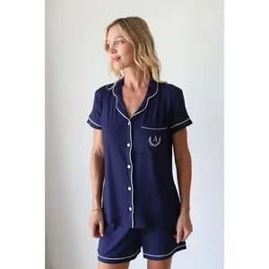 Navy Phoebe Jersey Shortie Pajamas