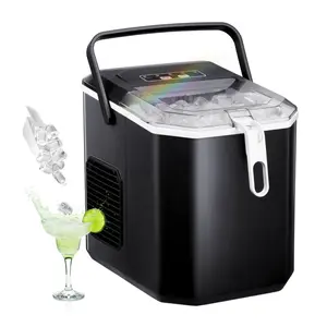 LHRIVER Countertop Ice Maker, Portable Ice Machine with Handle, 26Lbs/24H, 9 Cubes Ready in 8 Mins, with Ice Scoop and Basket, for Home/Office/Bar/Party (Black)