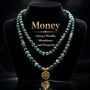 8mm Green Moss Agate Gemstone Healing Crystal Stone 108 Mala Beads Necklace Long Beaded Wrap Money Attraction Bracelets Genuine Gemstone Mala Prayer Beads Lotus Buddha Charm Yoga Meditation Necklace Ideal Gift Jewelry  Lotus Pendant  Long Chain, Crystals,