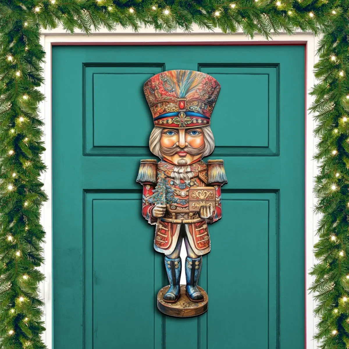 Designocracy 8611060H Regal Prince Colorful Artistic Wooden Plywood Nutcracker Wall Decor - 24x18in UV-Coated Lightweight Hangable Wall Hanging with Mounting Hardware, Christmas Aesthetic Holiday Festive Gift for Outdoor Door-Window Display