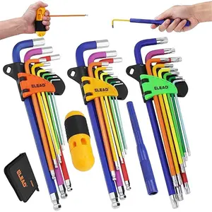 Allen-Wrench Hex Torx Key Set: 29-Piece Rainbow Colored Allen Key Set, Long Arm Ball End, Metric SAE Standard Torx Star Wrenches with T-Handle and Extension Bar