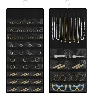 Organizer with Multi-size pockets Double-Sided  Holder for Earrings, Necklaces, Rings  Closet, Wall, Door, Organizer  for Closet, Black