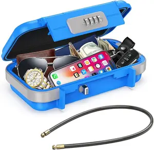 WAWALA Portable Safe Box, Combination Security Case LockBox with Code, Waterproof Anti-Theft Personal Mini Travel Safe Box with Removable Chain, Portable Lock Box for Home Office Car Dorm Beach Safe