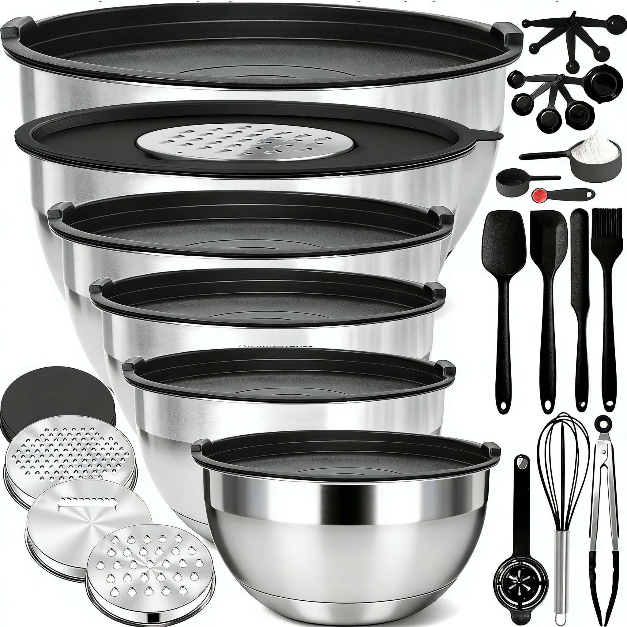 21Piece Mixing Bowls Set with Airtight Lids 7 Stainless Steel Kitchen Bowls 3 Grater Attachments Multifunctional Nesting Bowls for Baking Serving Food Prep Storage Space Saving Home Kitchen Gadgets 21Piece Mixing Bowls Set with Airtight Lids 7 Stainless Steel Kitchen Bowls 3 Grater Attachments Multifunctional Nesting Bowls for Baking Serving Food Prep Storage Space Saving Home Kitchen Gadgets