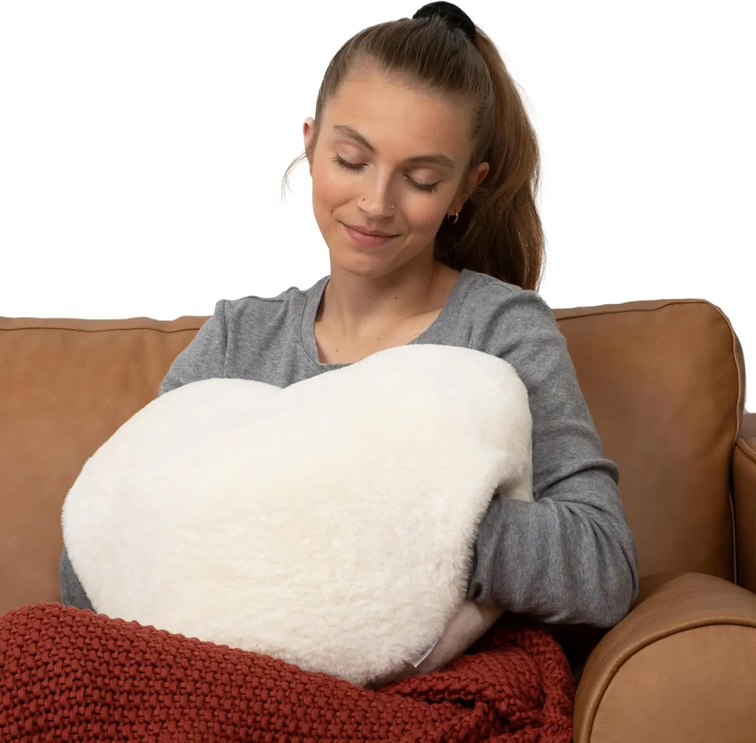 8 lb Heart Shape Weighted Pillow - 17" Wide, 2 Types of Super-Soft Plush, Deep Touch Sensory Design, Cozy Hand Pocket, Spot Clean, Luxe Drawstring Bag for Adults' Self-Care & Relaxation