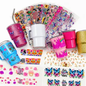 Random 50pcs Cartoon UV DTF 3oz Mini Tumbler Transfer Decals For Mini Stainless SteelTumblers Cup Stickers Sticker Set