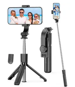 Portable Selfie Stick, 4 in 1 Extendable Phone Tripod Stand with Detachable Wireless Remote & Phone Holder 360° Rotating Mini Travel Tripod Compatible with iPhone 16/15/14/13 Pro/Android/Gopro Smartphones - Adjustable Mount Bluetooth Recording Compact