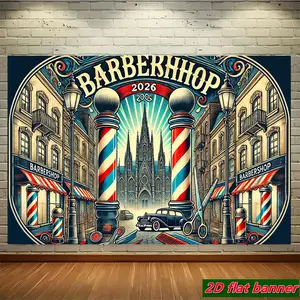 2D Flat, 1pc 1pcs Retro Barbershop Wall Decor - Vintage Barber Shop Sign, Durable Hanging Cloth Suitable for Parties, Weddings, Birthdays, for Event Decoration (No Electricity Required), 2D Flat