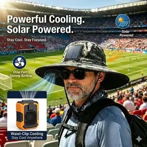 [Flash Deals] Tukio Full Body Cooling Set: Solar Powered Fan Hat and Hands-Free Wearable Waist Fan with Emergency Power Bank, Heavy Duty Personal Fan for Outdoor Work, Fishing