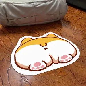 Cute Cartoon Corgi Butt Pattern Carpet, Soft Comfortable Non-slip Polyester Fiber Indoor Carpet, Decorative Mat for Home Living Room Bedroom, Cartoon Pattern Rug