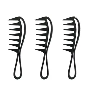 3 Counts Fishbone Comb, Large Tooth Handle Comb, Fishbone Texture Oil Hair Comb, Hollow Comb for Men, Big Backcomb Brush