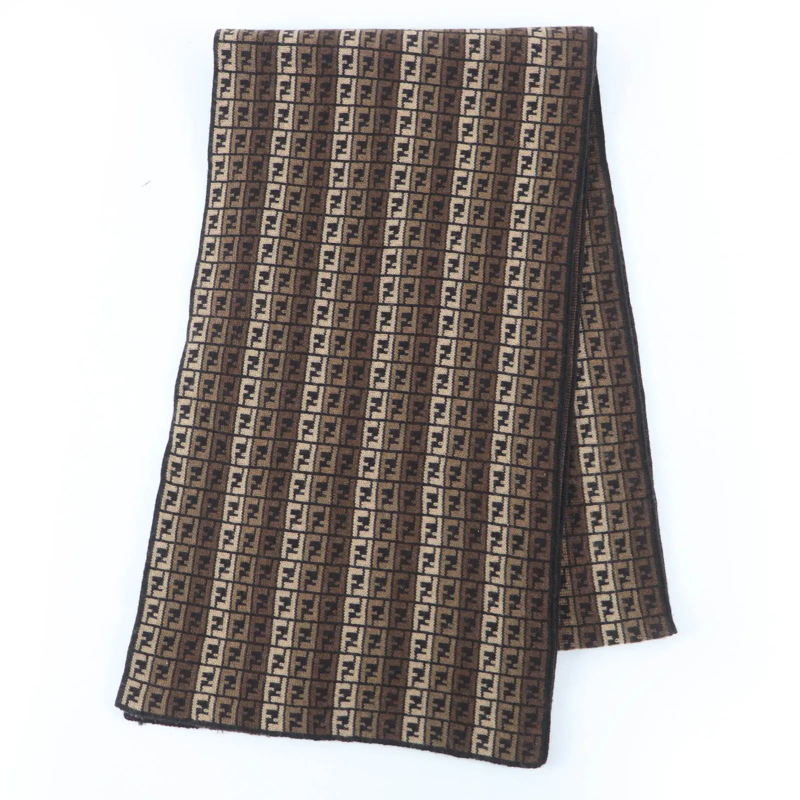Pre-owned FENDI Wool Small Leather Goods FF Logo Scarf