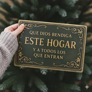 Christmascrafts 8x12inch Metal Tin Sign "Que Dios Bendiga Este Hogar" Rustic Christian Home Decor 2D Flat Vintage Print for Entryway Living Room TikTok Faith Aesthetic 2025 bar wall home theme iron mural Cloth Lightweight Ornaments Decoration