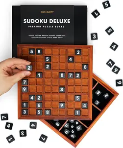 Iron & Glory Deluxe Wooden Sudoku Puzzle Game - Brain Teaser 81 Numbered Melamine Tiles & Comprehensive Guide