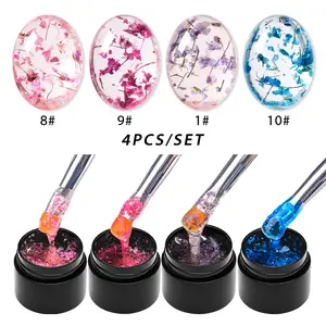 4pcs Flower Fairy Gel Nail Polish Set, Transparent Background with Real Dried Flowers, Soak off LED Gel, Spring Summer Nail Art, Gel Manicure