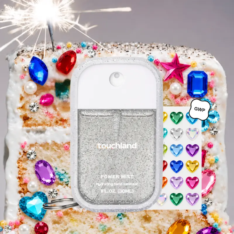 Touchland Confetti Cake Set, Confetti Cake Power Mist Hand Sanitizer & Frosted Sparkle Hand Mist Case