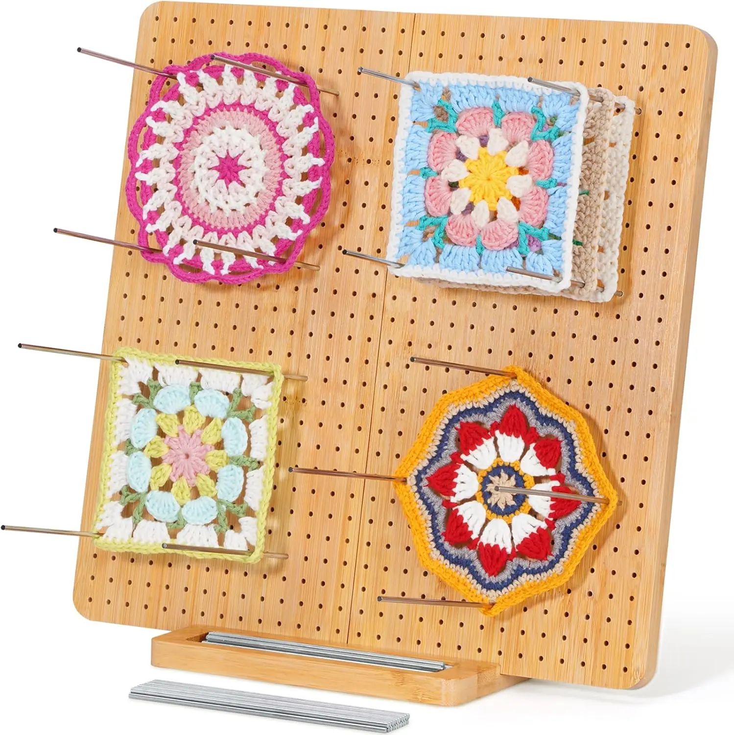 14.4" Crochet Blocking Board with 36 Pegs,  Granny Square Blocking Board for Knitting and Crochet Projects, Blocking Mats for Crocheting, Crocheting Accessories Gifts for Crocheters
