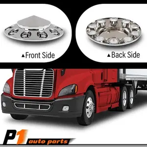 Fit For Semi Truck 2pcs 33mm Chrome Front Hub Wheel Cover Nut Covers Spiked Hub Set