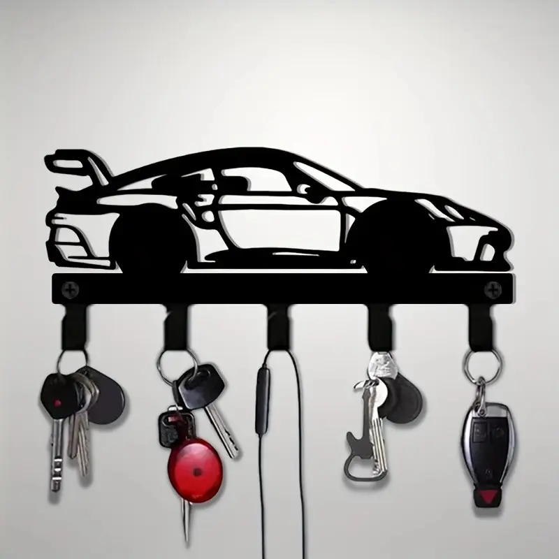 Racing Car Metal Key Hook, Fashion Wall-Mounted Key Rack, Key Holder, Racing Outline Pattern, Easy Installation, Kitchen Bathroom Garage Decor, Garage Hooks, Wall Mounted Organizer, Hooks For Wall