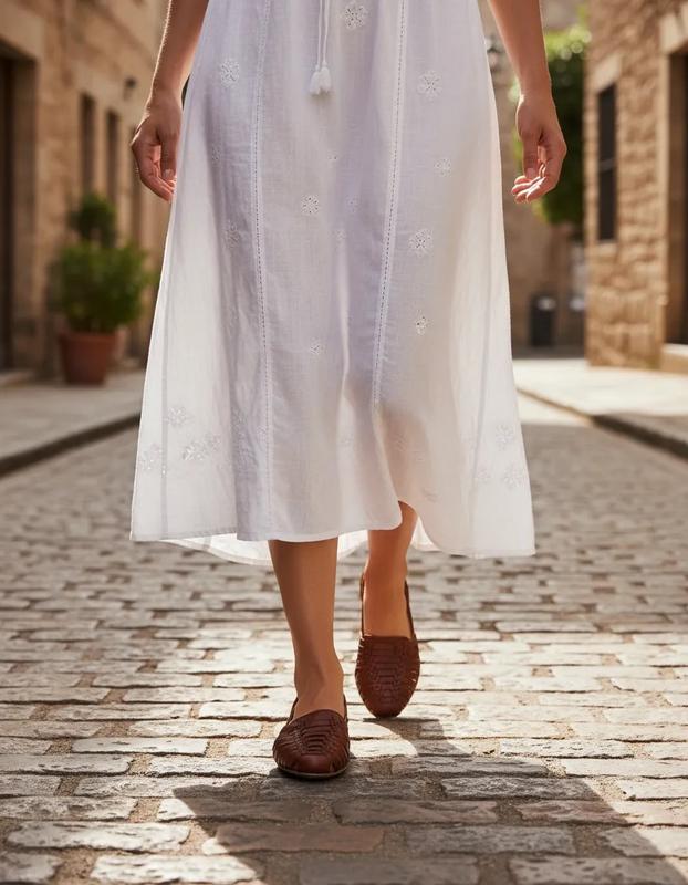 Women's Mexican Leather Huaraches Flat Sandals Model 2167 Handmade Woven Style Genuine Leather Upper Comfortable Ethically Made in Mexico Closed Toe