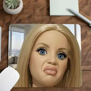 Pouting Blonde Straight Hair Doll Meme Square Gaming Mouse Pad, Humorous Retro Toy Face Design, Non-Slip Smooth Surface Mousepad for PC, Laptop, Office Desk & Gaming Setup, Small Size Ideal for Laptop, Perfect Gift for Meme & Vintage Toy Fans