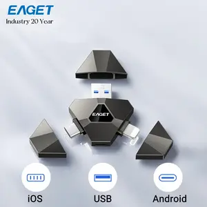EAGET USB Flash Drive, 3-in-1  Memory Stick 128GB (USB3.0 /Type-C/IOS),Plug & Play External Storage One-Click Backup, for iPhone iPad PC Data Transfer, Portable USB Stick,Phone Connectivity Accessories, One-Click Backup,(Black)