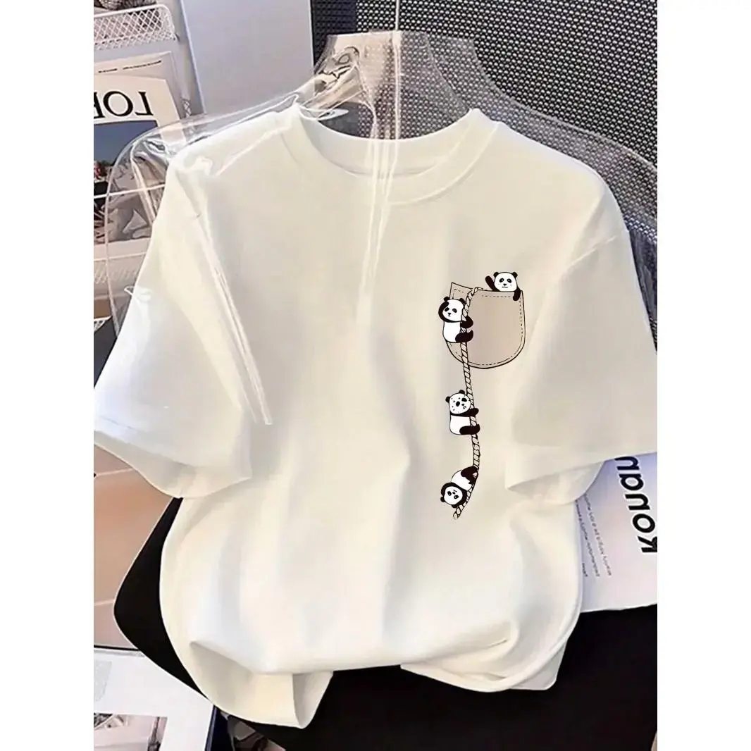 2026 Fashion New Arrival Women's Round Neck Panda Print Fashion Short Sleeve Summer Casual T-Shirt, T Shirts, Women's T Shirts