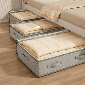 3pcs Large Under-Bed Storage Boxes with Handles, Stackable Durable Non-Woven Fabric Clothes Organizer Bins for Space-Saving Multi-Purpose Solution, Minimalist Design & Reinforced Grips – Ideal for Bedroom Seasonal Storage and Wardrobe Organization