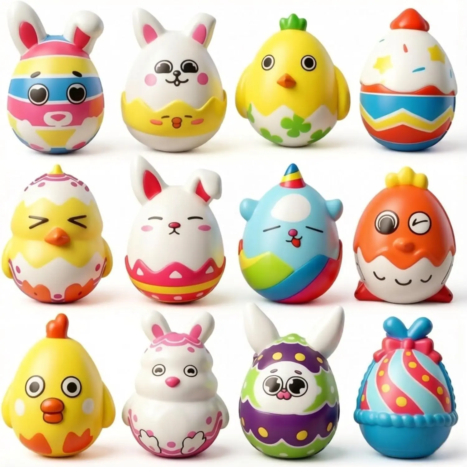 12pcs Easter Slow Rising Squishy Toys | Cute Bunny Chick Egg Squeeze Toys | Easter Egg Hunt Basket Stuffers Party Favors