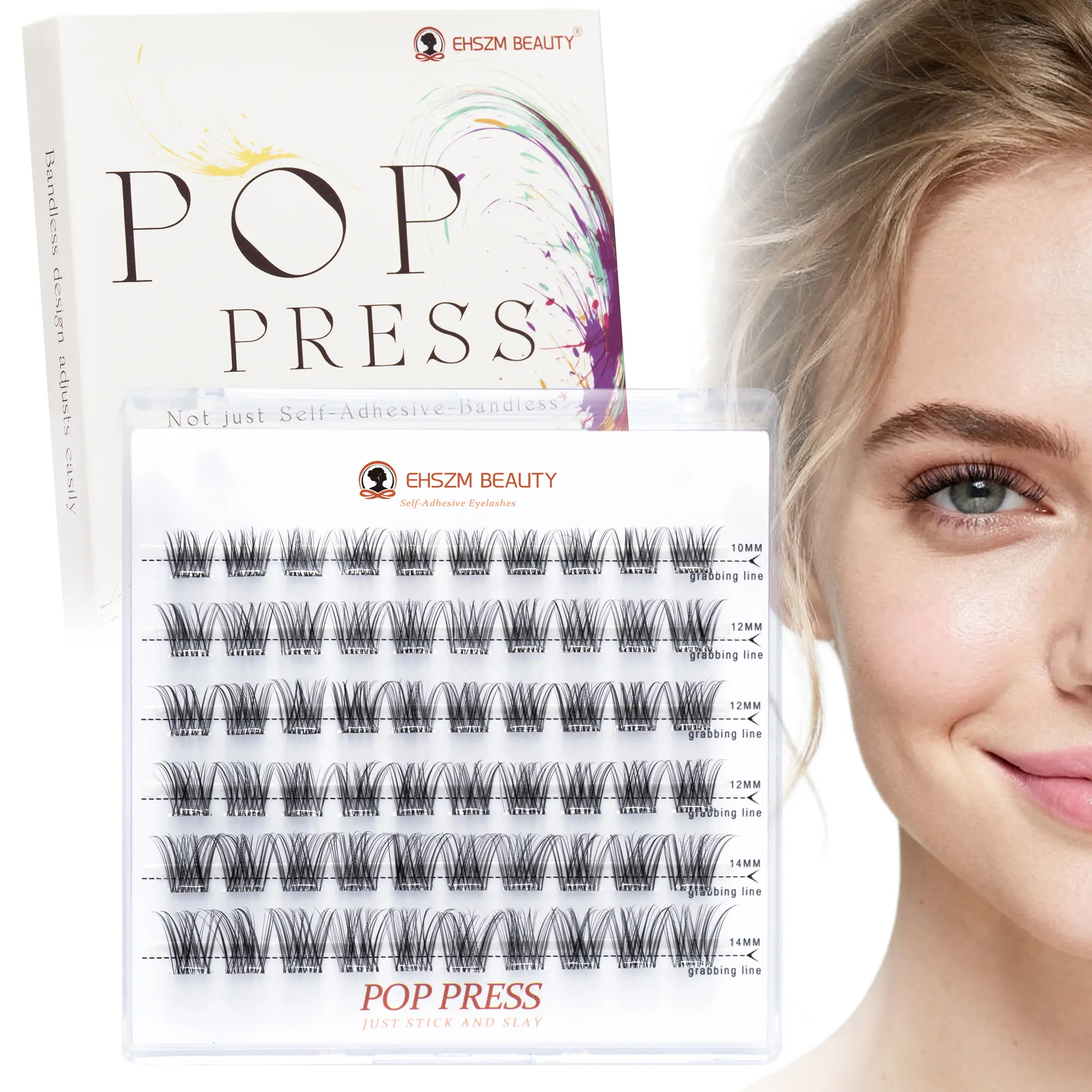 EHSZM BEAUTY POP PRESS Self-Adhesive Lash Clusters, 1-Minute Pre-Glued Press-On, No Glue Needed, All-Day No-Fall, Natural-Curl, Ideal for Daily Makeup Cosmetic Oil