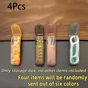 4-Piece Mini Portable Storage Box, Random Color, Small Parts Organizer, Travel Toothpicks, Dental Floss, Pills, Jewelry, Durable Multifunctional