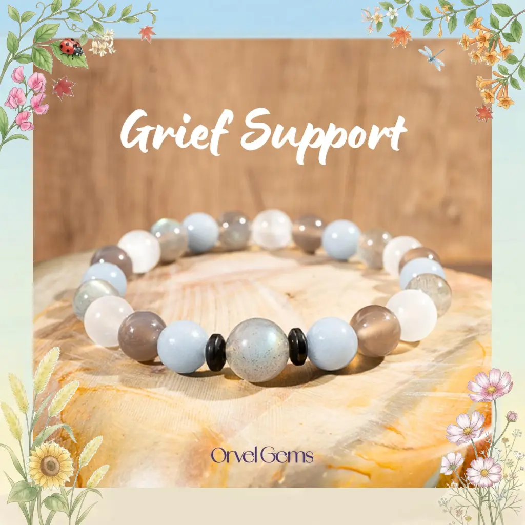 "Angel in the Mist" Grief Support Healing Bracelet | Natural Stone Angelite Labradorite Selenite & Grey Agate, Emotional Healing, Spiritual Jewelry, Healing Gift, Stress Relief Bracelet, optional size | Loss, Letting Go Gift