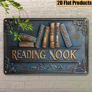 Vintage Reading Nook Metal Wall Art Plaque - 2D Graphic Design Decor Multicolor vintage humor metal sign Sarcastic Board
